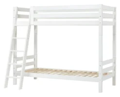 Hoppekids ECO Luxury Etagenbett hoch 90x200cm mit Rollrost und Schrägleiter weiß