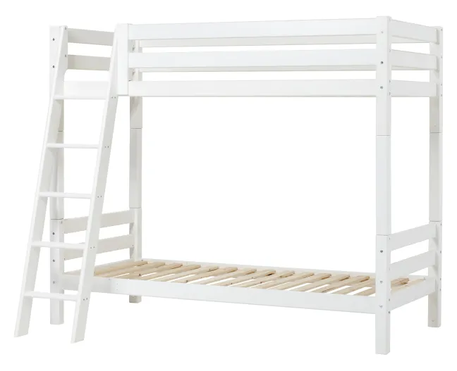 Hoppekids ECO Luxury Etagenbett hoch 90x200cm mit Rollrost und Schrägleiter weiß