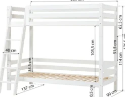 Hoppekids ECO Luxury Etagenbett hoch 90x200cm mit Rollrost und Schrägleiter weiß