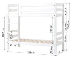 Hoppekids ECO Luxury Etagenbett Junior 70x160cm mit Rollrost und gerader Leiter weiß