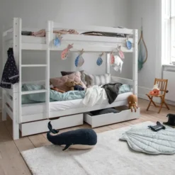 Hoppekids ECO Luxury Etagenbett 90x200cm mit Rollrost und gerader Leiter weiß