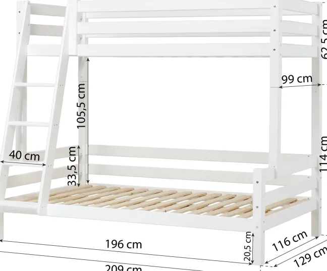 Hoppekids ECO Luxury Familien-Etagenbett 90/120x200cm mit Rollrost weiß