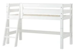 Hoppekids ECO Luxury Halbhochbett Junior 70x160cm mit Rollrost und Schrägleiter weiß