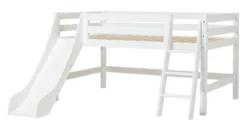Hoppekids ECO Luxury Halbhochbett 90x200cm mit Rollrost, Rutsche und Schrägleiter weiß