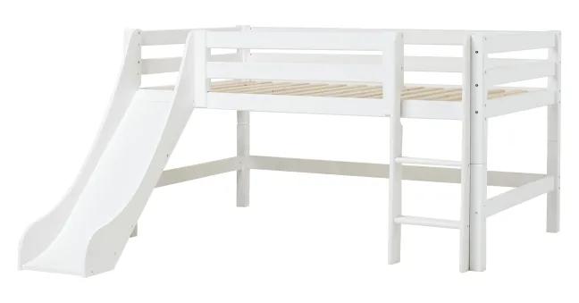 Hoppekids ECO Luxury Halbhochbett 120x200cm mit Rollrost, Rutsche und gerader Leiter weiß