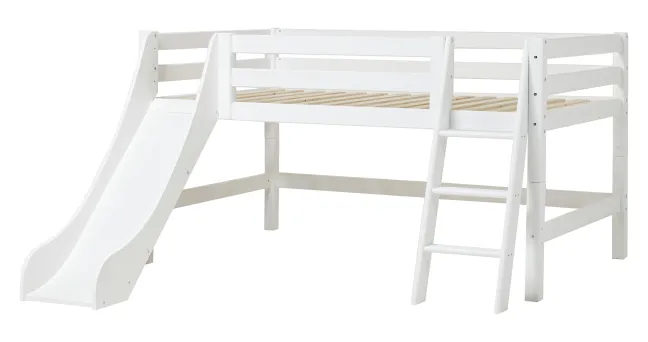 Hoppekids ECO Luxury Halbhochbett 120x200cm mit Rollrost, Rutsche und Schrägleiter weiß