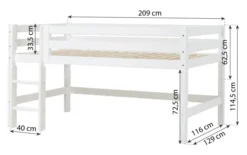 Hoppekids ECO Luxury Halbhochbett 120x200cm mit Rollrost und gerader Leiter weiß