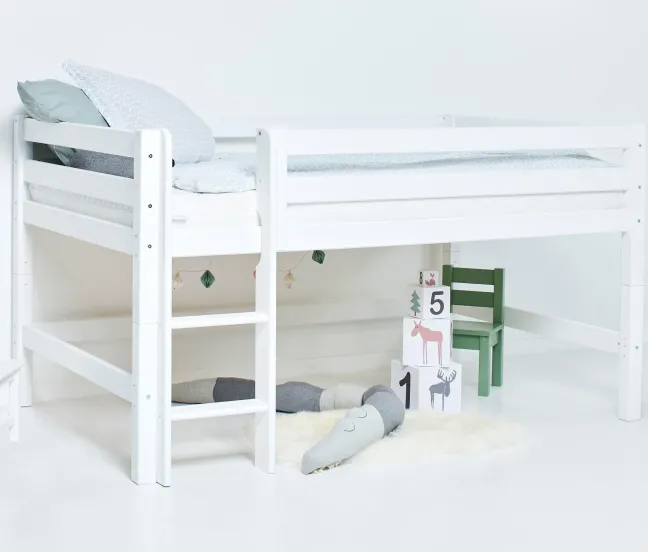 Hoppekids ECO Luxury Halbhochbett 120x200cm mit Rollrost und gerader Leiter weiß