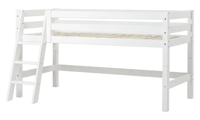 Hoppekids ECO Luxury Halbhochbett 90x200cm mit Rollrost und Schrägleiter weiß