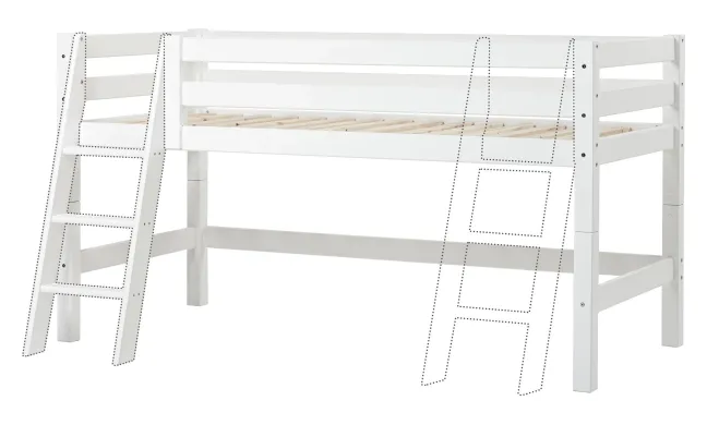 Hoppekids ECO Luxury Halbhochbett 90x200cm mit Rollrost und Schrägleiter weiß