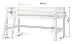 Hoppekids ECO Luxury Halbhochbett 90x200cm mit Rollrost und Schrägleiter weiß