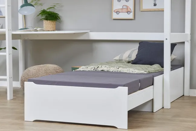 Hoppekids ECO Luxury Hochbett Mega 90x200cm mit Rollrost und gerader Leiter weiß