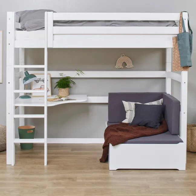 Hoppekids ECO Luxury Hochbett Mega 90x200cm mit Rollrost und gerader Leiter weiß
