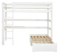 Hoppekids ECO Luxury Hochbett Mega 90x200cm mit Rollrost und gerader Leiter weiß