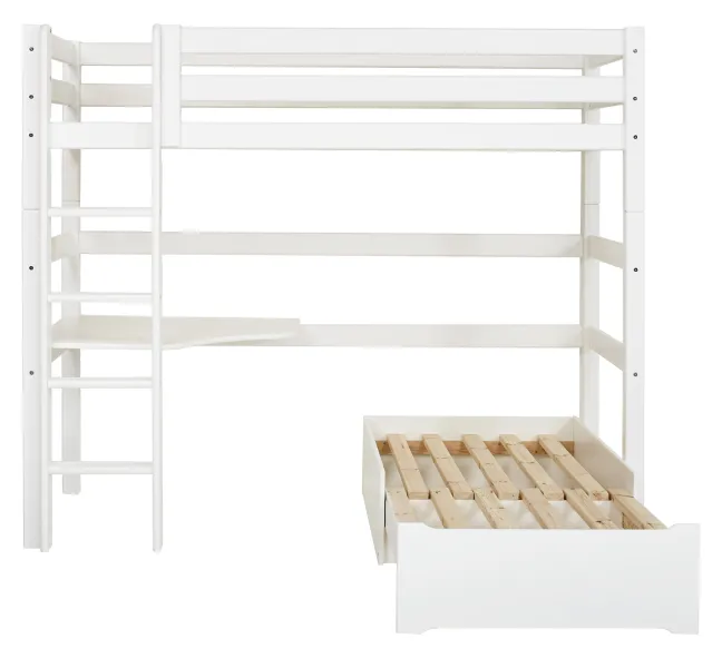 Hoppekids ECO Luxury Hochbett Mega 90x200cm mit Rollrost und gerader Leiter weiß
