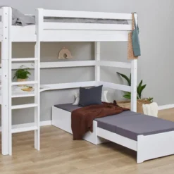 Hoppekids ECO Luxury Hochbett Mega 90x200cm mit Rollrost und gerader Leiter weiß