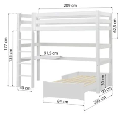 Hoppekids ECO Luxury Hochbett Mega 90x200cm mit Rollrost und gerader Leiter weiß