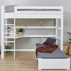 Hoppekids ECO Luxury Hochbett Mega 90x200cm mit Rollrost und gerader Leiter weiß