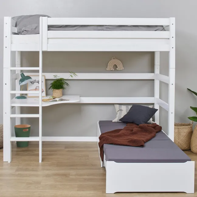 Hoppekids ECO Luxury Hochbett Mega 90x200cm mit Rollrost und gerader Leiter weiß