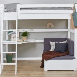 Hoppekids ECO Luxury Hochbett Mega 90x200cm mit Rollrost und Schrägleiter weiß