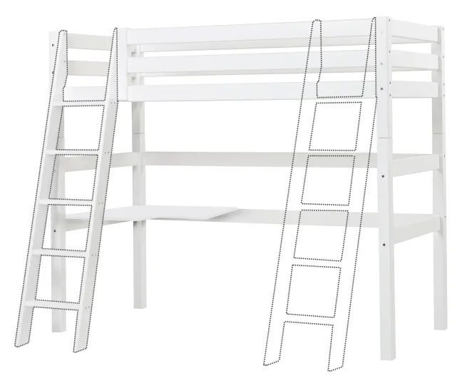 Hoppekids ECO Luxury Hochbett Mega 90x200cm mit Rollrost und Schrägleiter weiß