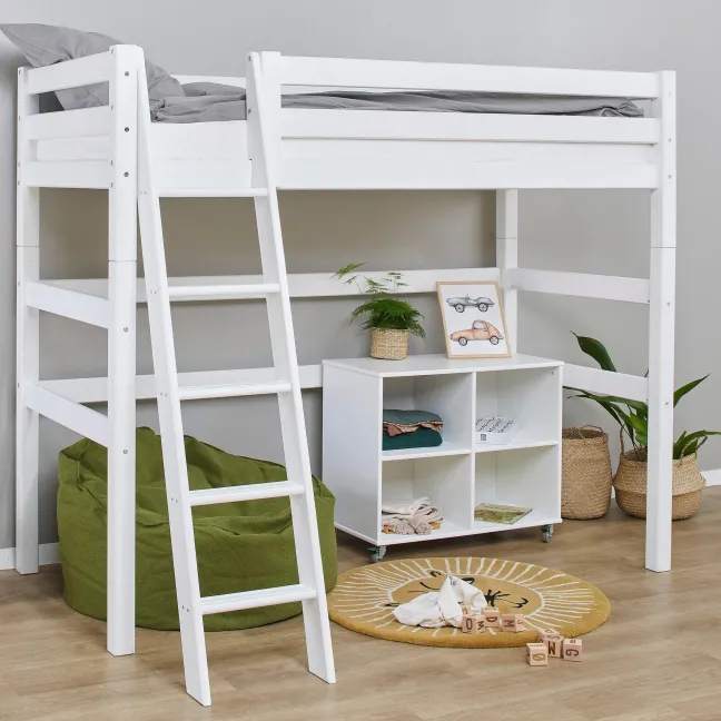 Hoppekids ECO Luxury Hochbett 90x200cm mit Rollrost und Schrägleiter weiß
