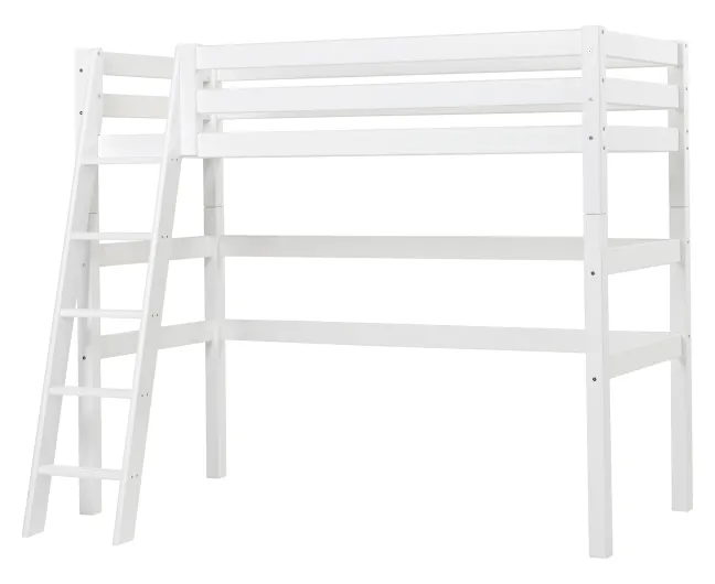 Hoppekids ECO Luxury Hochbett 90x200cm mit Rollrost und Schrägleiter weiß