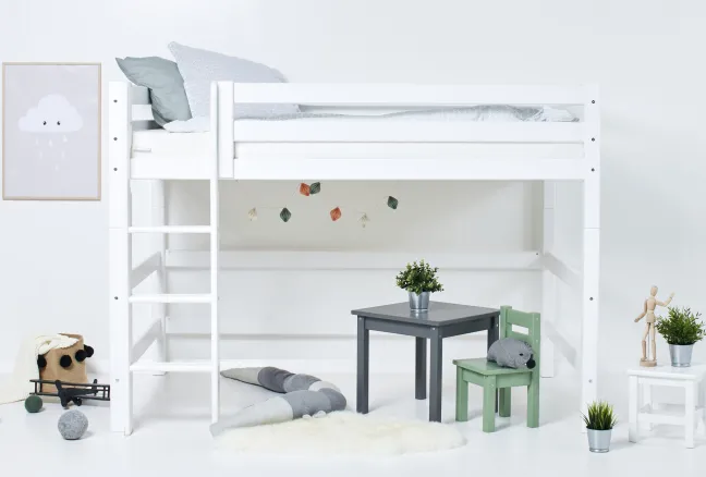 Hoppekids ECO Luxury Mittelhochbett 120x200cm mit Rollrost und gerader Leiter weiß