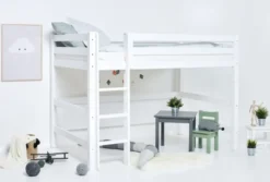 Hoppekids ECO Luxury Mittelhochbett 120x200cm mit Rollrost und gerader Leiter weiß