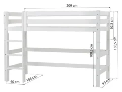 Hoppekids ECO Luxury Mittelhochbett 90x200cm mit Rollrost und gerader Leiter weiß