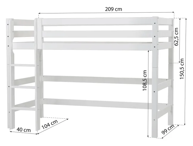 Hoppekids ECO Luxury Mittelhochbett 90x200cm mit Rollrost und gerader Leiter weiß