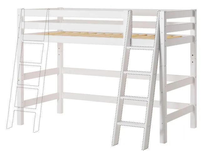 Hoppekids ECO Luxury Mittelhochbett 90x200cm mit Rollrost und Schrägleiter weiß