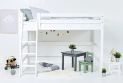 Hoppekids ECO Luxury Mittelhochbett 120x200cm mit Rollrost und Schrägleiter weiß