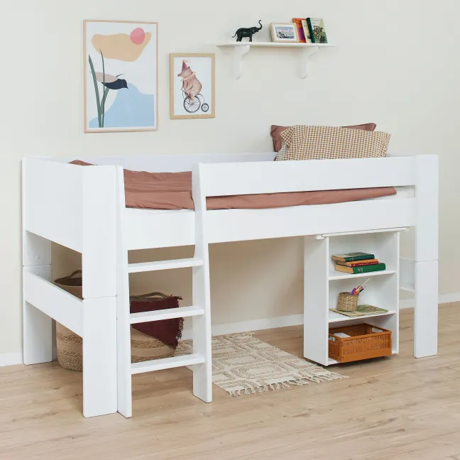 Hoppekids PURE Halbhochbett 90x200 cm mit Schreibtisch weiß