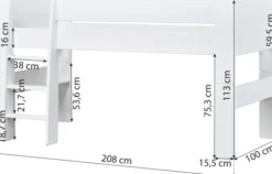 Hoppekids PURE Halbhochbett 90x200 cm weiß