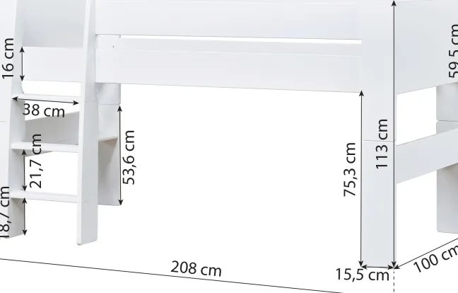 Hoppekids PURE Halbhochbett 90x200 cm weiß