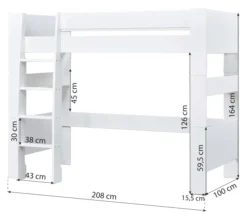 Hoppekids PURE Hochbett 90x200 cm weiß