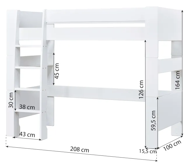 Hoppekids PURE Hochbett 90x200 cm weiß