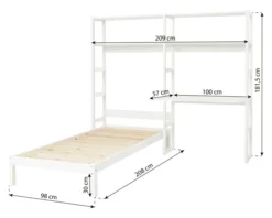 Hoppekids Storey Regalkombination 100cm mit Bett 90x200cm, 4 Einlegeböden und Tischplatte weiß