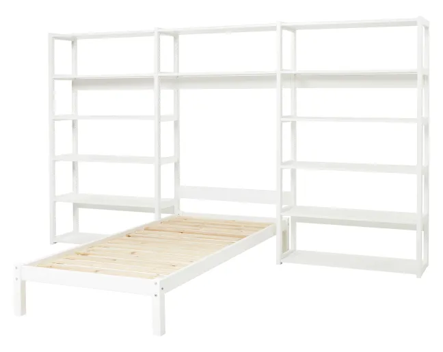Hoppekids Storey Regalkombination 100cm mit Bett 90x200cm und 14 Regalböden weiß