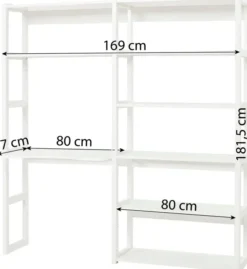 Hoppekids Storey Regalkombination 80cm mit 8 Einlegeböden und Tischplatte weiß