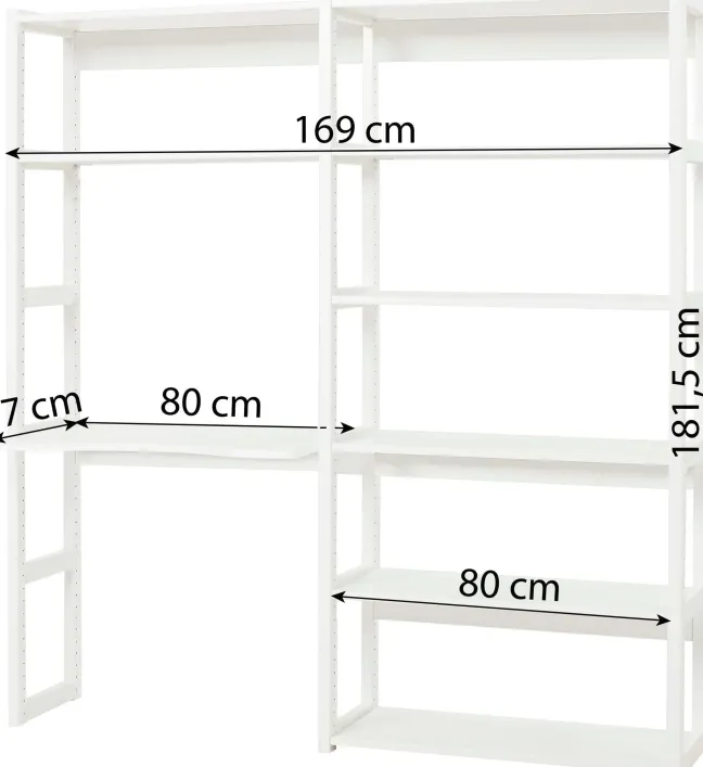 Hoppekids Storey Regalkombination 80cm mit 8 Einlegeböden und Tischplatte weiß