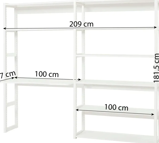 Hoppekids Storey Regalkombination 100cm mit 8 Einlegeböden und Tischplatte weiß