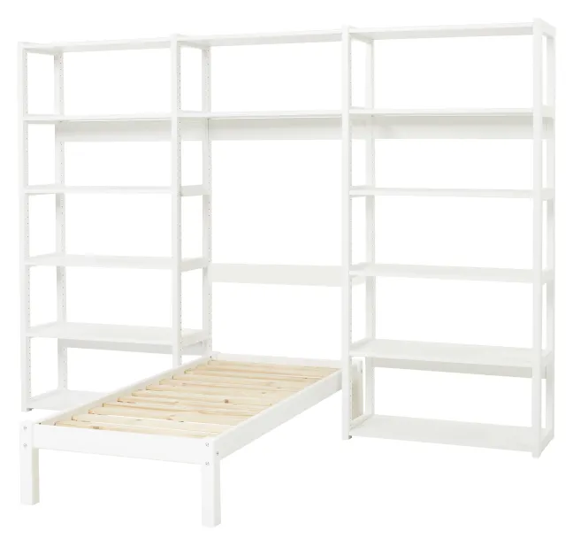 Hoppekids Storey Regalkombination 80cm mit Juniorbett 70x160cm und 14 Regalböden weiß