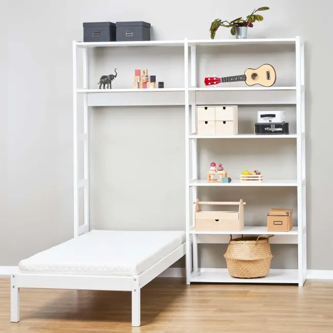 Hoppekids Storey Regalkombination 80cm mit Juniorbett 70x160cm und 8 Einlegeböden weiß