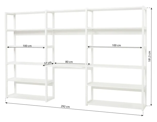 Hoppekids Storey Regalkombination 1x80cm 2x100cm mit 14 Regalböden und Tischplatte weiß