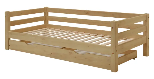 Infanskids Einzelbett mit 2 Rollschubkästen gelaugt 90 x 200cm