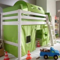 Infanskids mittelhohes Bett mit Schrägleiter weiß 200x90cm 308-30