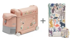 JetKids™ by Stokke® BedBox Kinderkoffer Coral Pink mit Rucksack und CloudSleeper™ Animal Family