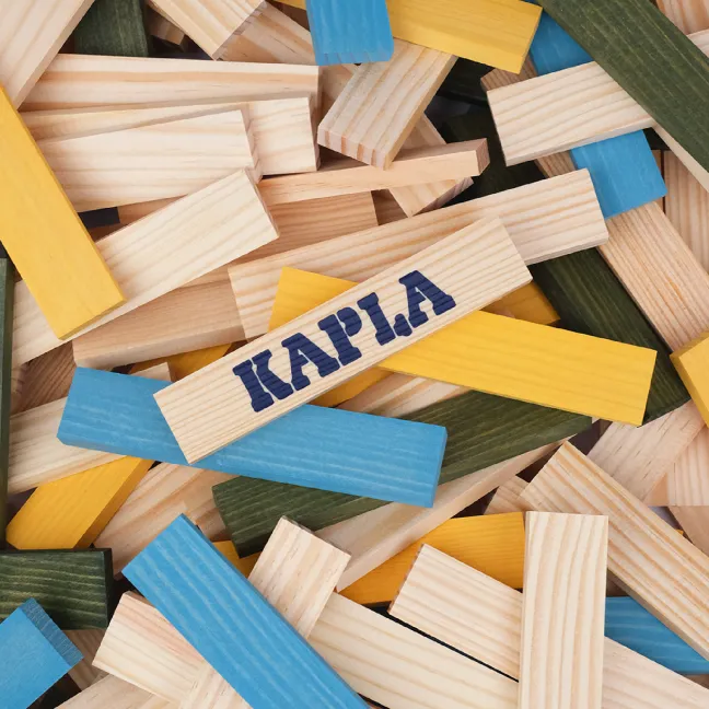 KAPLA 120er Box blau, gelb, grün